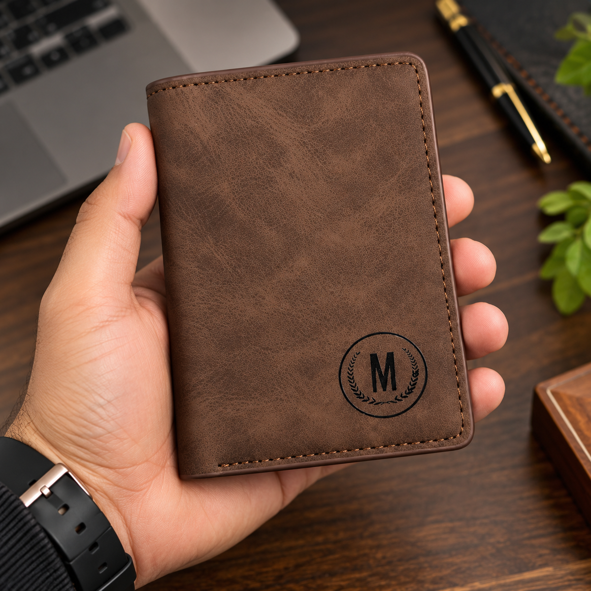 Men’s Premium Bifold Wallet – Stylish Leather-Style M Logo Wallet