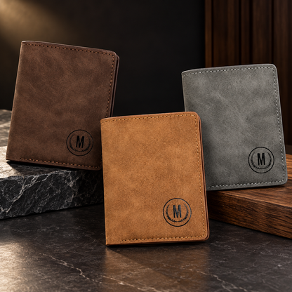 Men’s Premium Bifold Wallet – Stylish Leather-Style M Logo Wallet