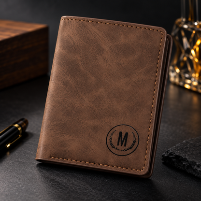 Men’s Premium Bifold Wallet – Stylish Leather-Style M Logo Wallet