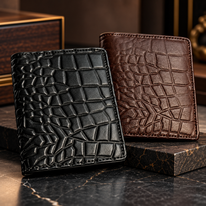 Men’s Premium Crocodile Texture Bifold Wallet – Stylish Leather-Style Wallet