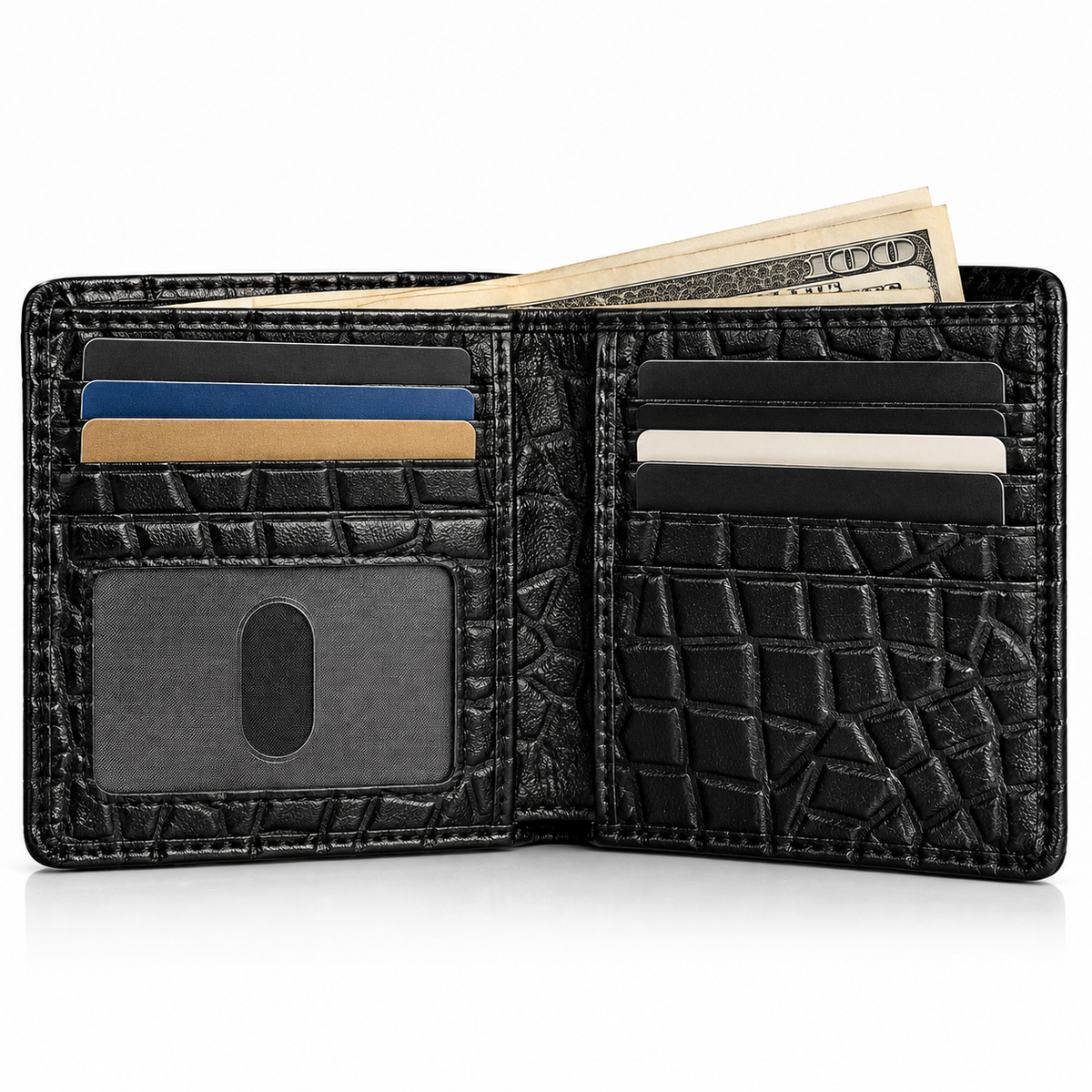Men’s Premium Crocodile Texture Bifold Wallet – Stylish Leather-Style Wallet