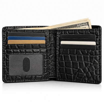 Men’s Premium Crocodile Texture Bifold Wallet – Stylish Leather-Style Wallet